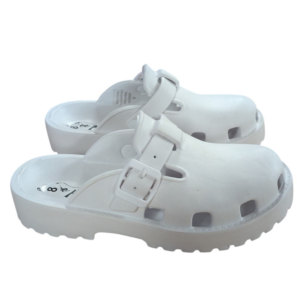 Free People Karlie Buckle Clogs White Size 8 - Picture 2 of 9